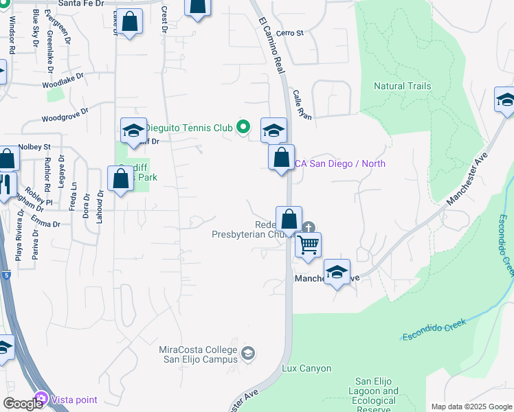 map of restaurants, bars, coffee shops, grocery stores, and more near 1750 El Camino Real in Encinitas