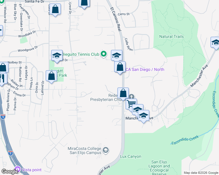 map of restaurants, bars, coffee shops, grocery stores, and more near in Encinitas