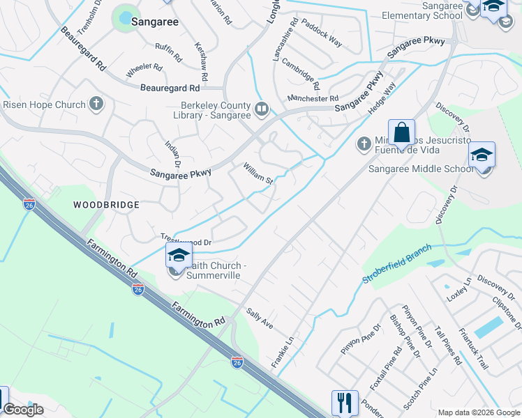 map of restaurants, bars, coffee shops, grocery stores, and more near 143 William Street in Summerville
