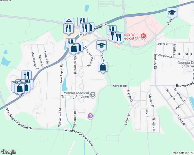 map of restaurants, bars, coffee shops, grocery stores, and more near 66 Swanson Drive in LaGrange