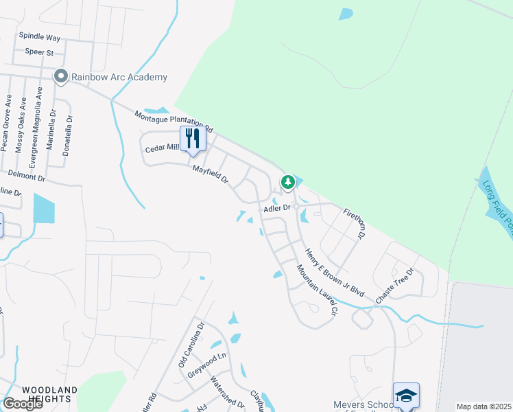 map of restaurants, bars, coffee shops, grocery stores, and more near 162 Mayfield Dr in Goose Creek