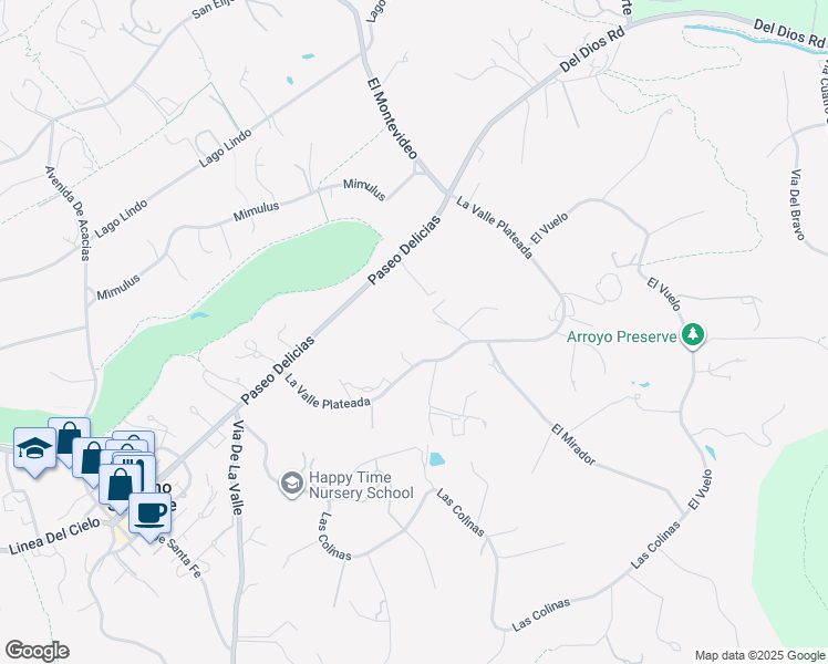 map of restaurants, bars, coffee shops, grocery stores, and more near 6568 La Valle Plateada in Rancho Santa Fe