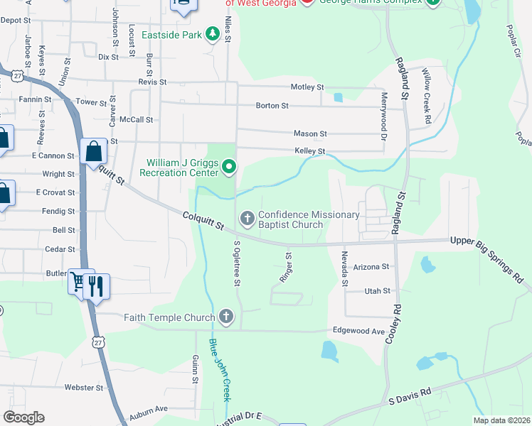 map of restaurants, bars, coffee shops, grocery stores, and more near 745 Matthews Street in LaGrange