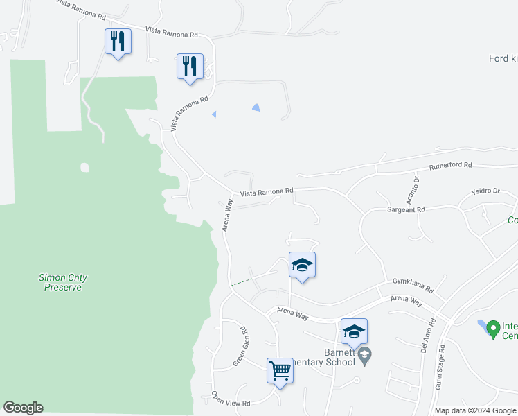 map of restaurants, bars, coffee shops, grocery stores, and more near 23661 Calle Ovieda in Ramona