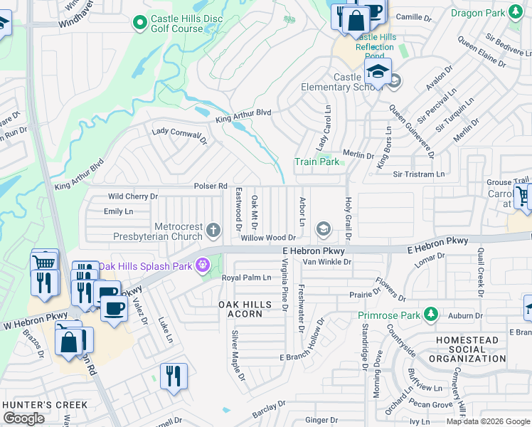 map of restaurants, bars, coffee shops, grocery stores, and more near 4213 Capstone Drive in Carrollton