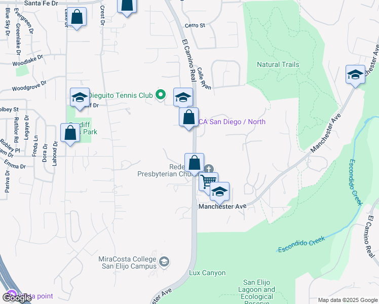 map of restaurants, bars, coffee shops, grocery stores, and more near 1710 El Camino Real in Encinitas