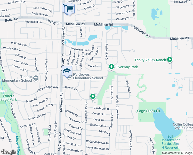 map of restaurants, bars, coffee shops, grocery stores, and more near 3206 Rainburst Lane in Wylie