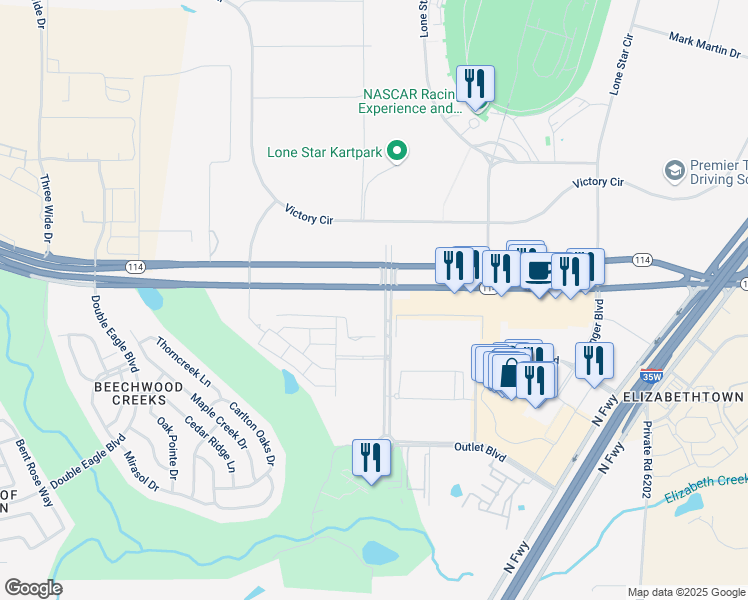 map of restaurants, bars, coffee shops, grocery stores, and more near 15960 Championship Parkway in Fort Worth