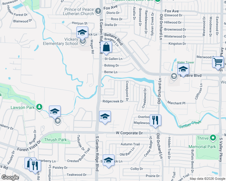 map of restaurants, bars, coffee shops, grocery stores, and more near 1443 Creekview Drive in Lewisville