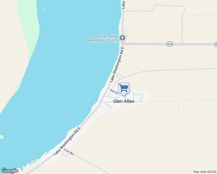 map of restaurants, bars, coffee shops, grocery stores, and more near Lake Washington Road East in Glen Allan