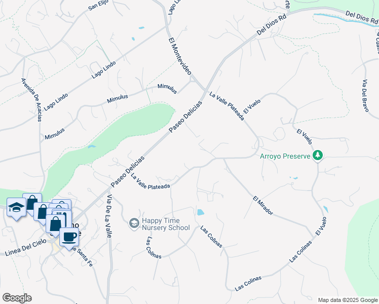 map of restaurants, bars, coffee shops, grocery stores, and more near 6568 La Valle Plateada in Rancho Santa Fe
