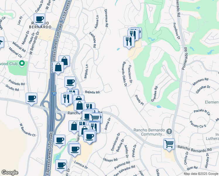 map of restaurants, bars, coffee shops, grocery stores, and more near 12032 Caminito Cadena in San Diego
