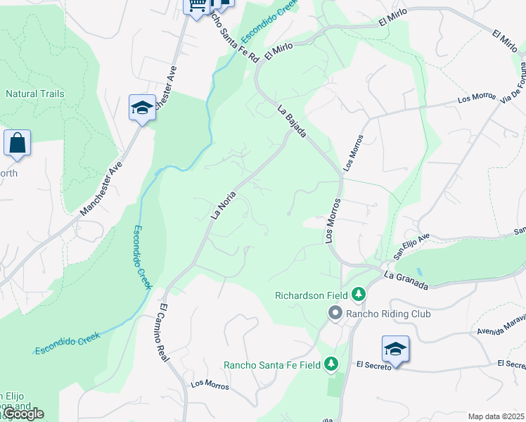 map of restaurants, bars, coffee shops, grocery stores, and more near 4615 La Noria in Rancho Santa Fe