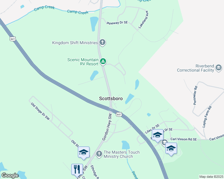 map of restaurants, bars, coffee shops, grocery stores, and more near 2710 Irwinton Road in Milledgeville