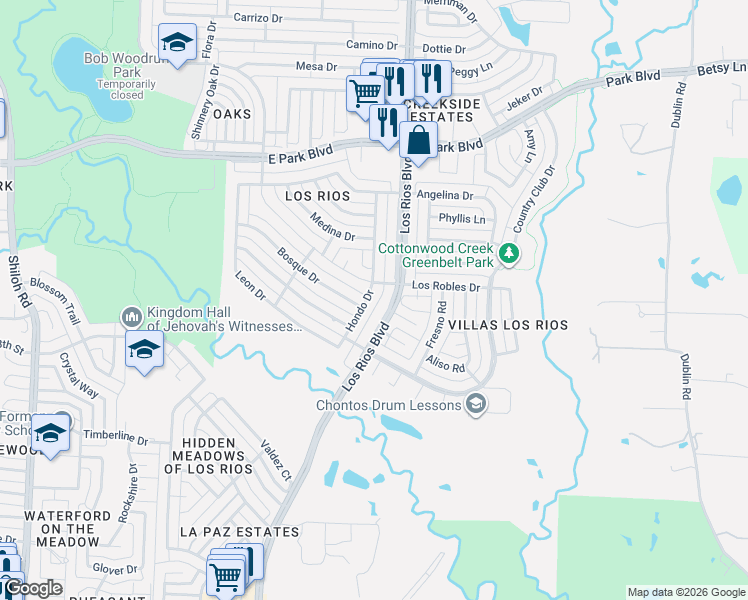 map of restaurants, bars, coffee shops, grocery stores, and more near 1912 Hondo Drive in Plano