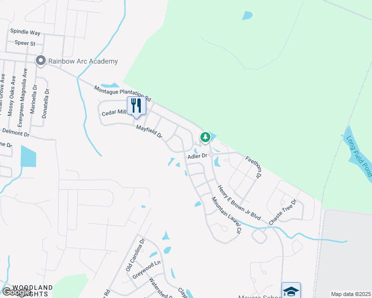 map of restaurants, bars, coffee shops, grocery stores, and more near 162 Mayfield Drive in Goose Creek