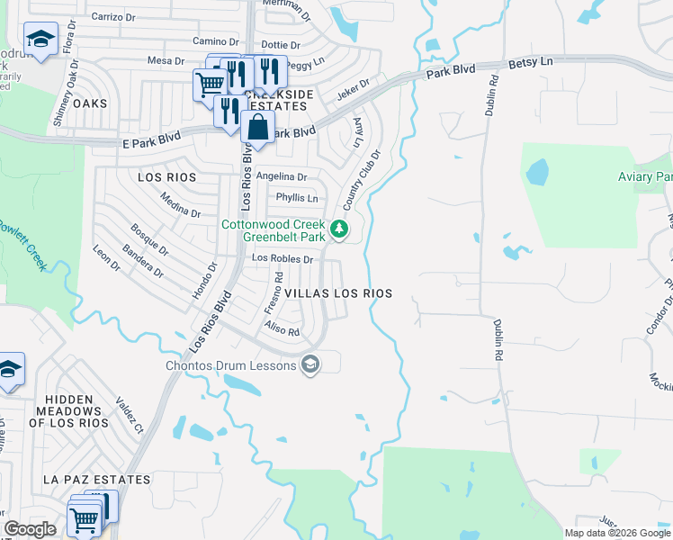 map of restaurants, bars, coffee shops, grocery stores, and more near 2001 San Miguel Drive in Plano