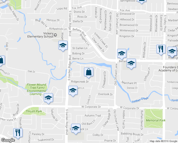 map of restaurants, bars, coffee shops, grocery stores, and more near 1710 Creekpoint Drive in Lewisville
