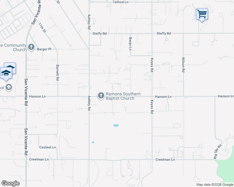 map of restaurants, bars, coffee shops, grocery stores, and more near 709 Hanson Lane in Ramona