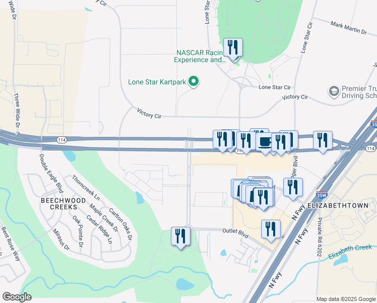 map of restaurants, bars, coffee shops, grocery stores, and more near 15960 Championship Parkway in Fort Worth