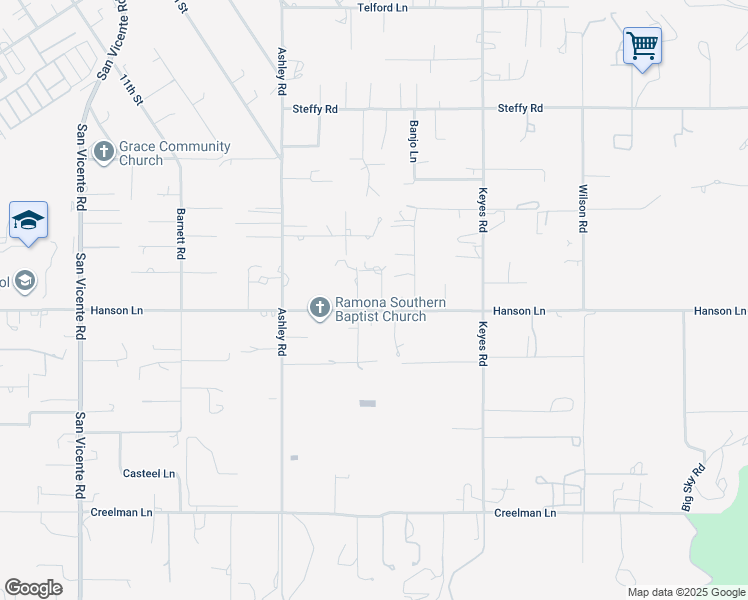 map of restaurants, bars, coffee shops, grocery stores, and more near 709 Hanson Lane in Ramona