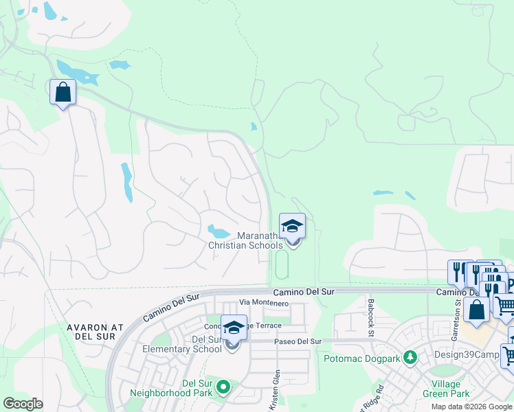 map of restaurants, bars, coffee shops, grocery stores, and more near 16210 Bluestar Way in San Diego