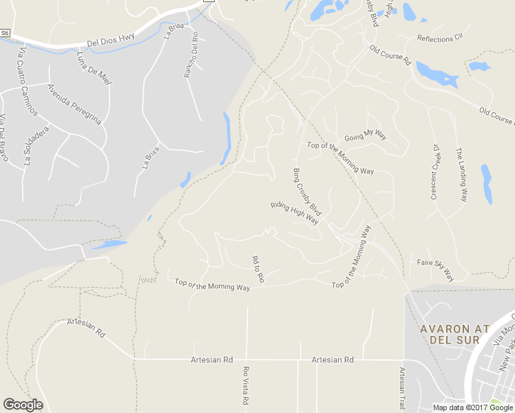 map of restaurants, bars, coffee shops, grocery stores, and more near 16693 Riding High Way in San Diego