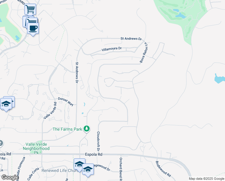 map of restaurants, bars, coffee shops, grocery stores, and more near 13625 Antelope Station in Poway
