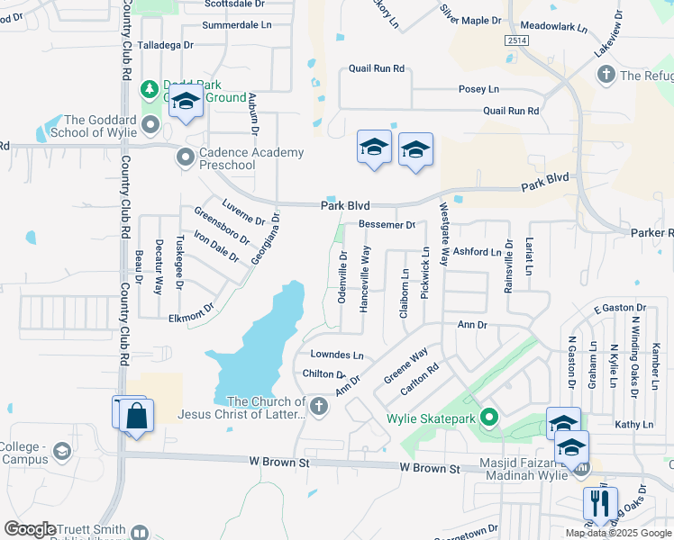 map of restaurants, bars, coffee shops, grocery stores, and more near 714 Odenville Drive in Wylie