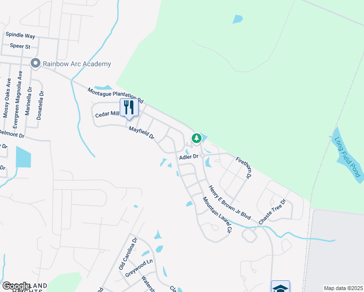 map of restaurants, bars, coffee shops, grocery stores, and more near 148 Mayfield Drive in Goose Creek