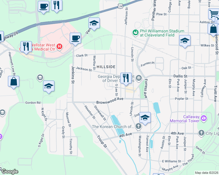 map of restaurants, bars, coffee shops, grocery stores, and more near 133 Garfield Street in LaGrange