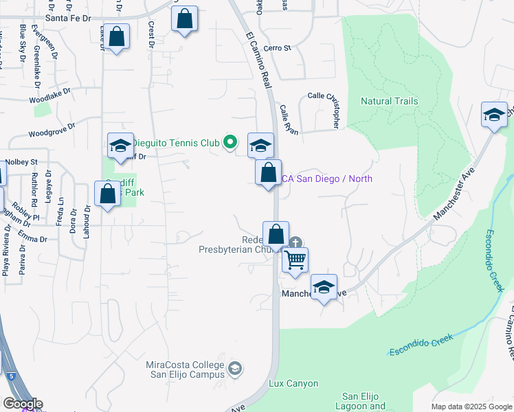 map of restaurants, bars, coffee shops, grocery stores, and more near 1544 South El Camino Real in Encinitas