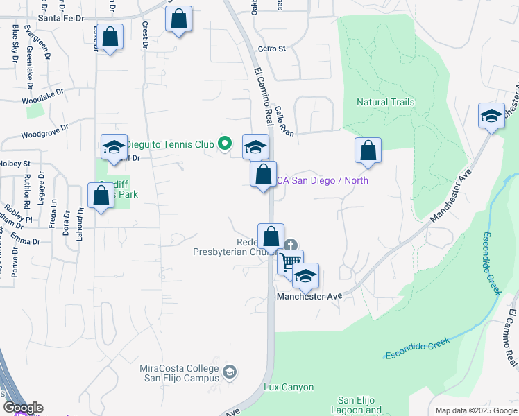 map of restaurants, bars, coffee shops, grocery stores, and more near 1544 South El Camino Real in Encinitas
