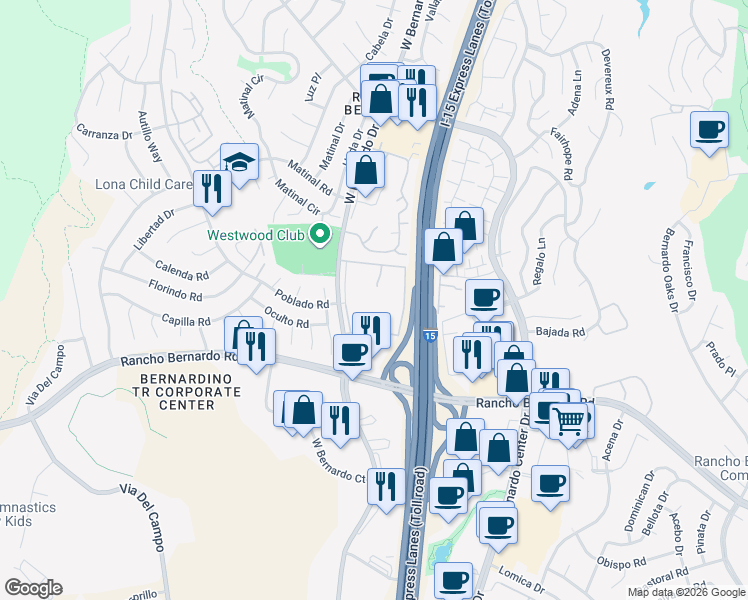map of restaurants, bars, coffee shops, grocery stores, and more near in San Diego