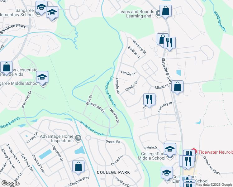 map of restaurants, bars, coffee shops, grocery stores, and more near 428 Citadel Street in Ladson