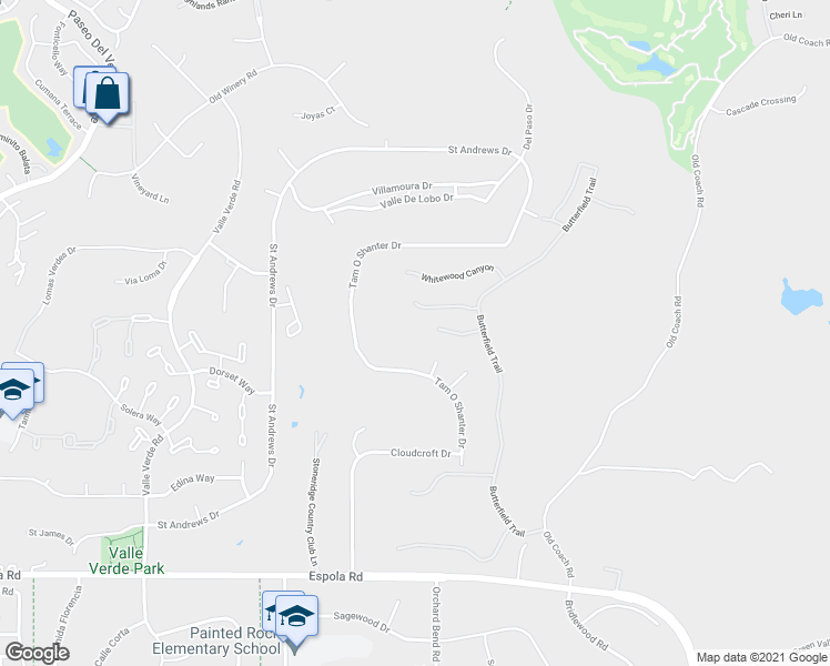 map of restaurants, bars, coffee shops, grocery stores, and more near 13625 Antelope Station in Poway