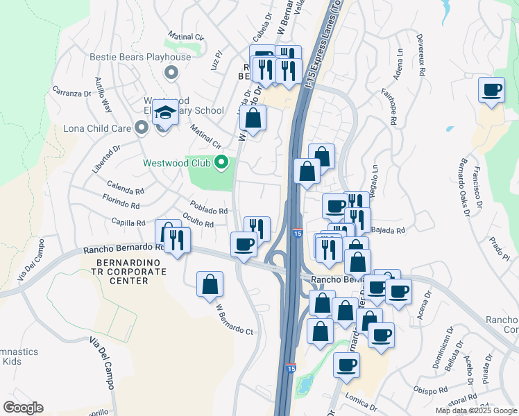 map of restaurants, bars, coffee shops, grocery stores, and more near in San Diego