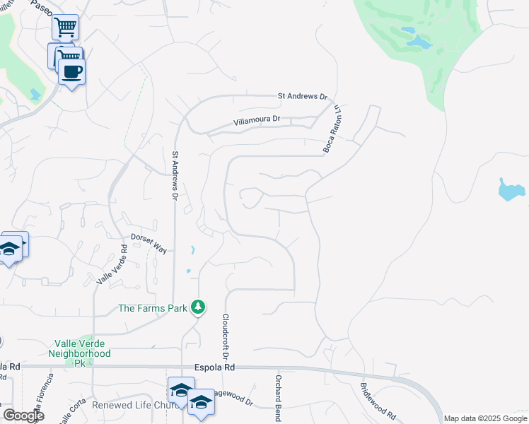 map of restaurants, bars, coffee shops, grocery stores, and more near 13625 Antelope Station in Poway