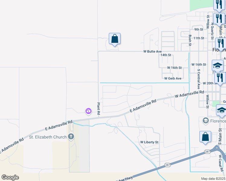 map of restaurants, bars, coffee shops, grocery stores, and more near Plant Road in Florence