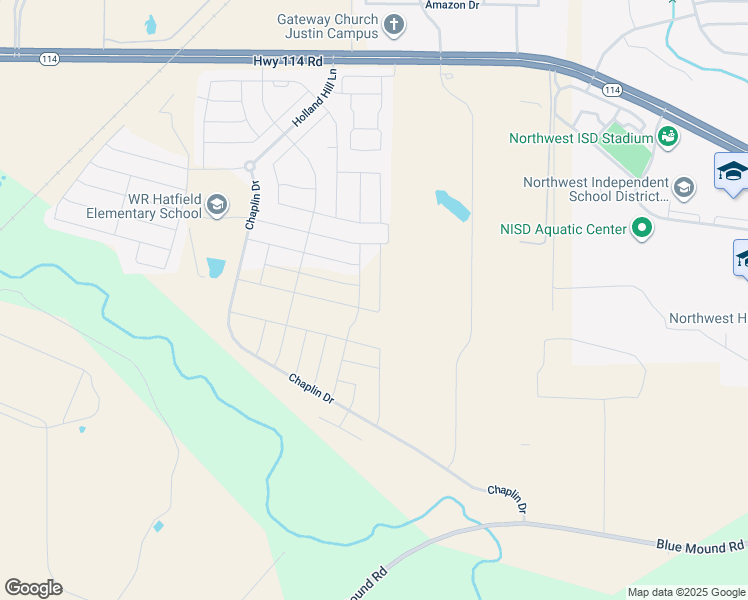 map of restaurants, bars, coffee shops, grocery stores, and more near Unnamed Road in Justin