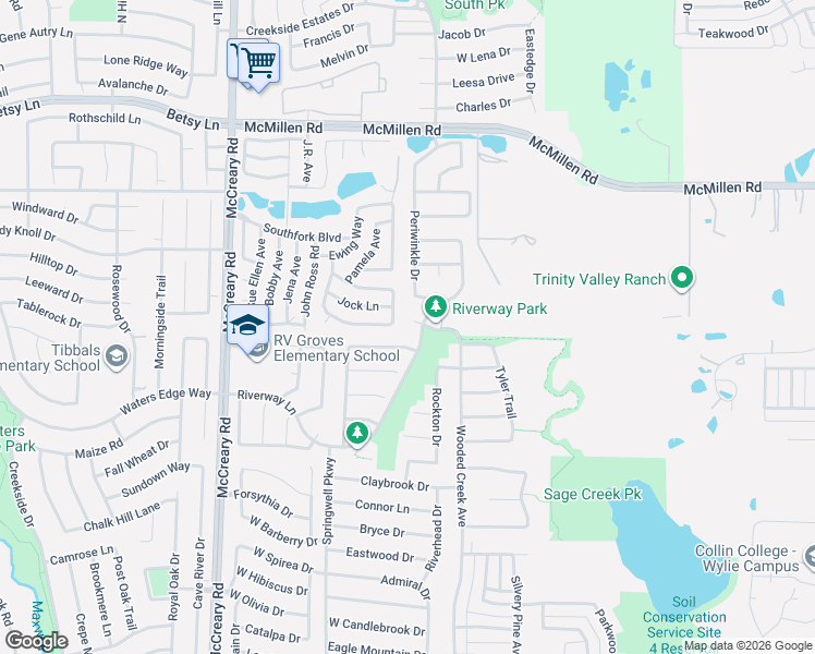 map of restaurants, bars, coffee shops, grocery stores, and more near 490 Miss Ellie Circle in Wylie