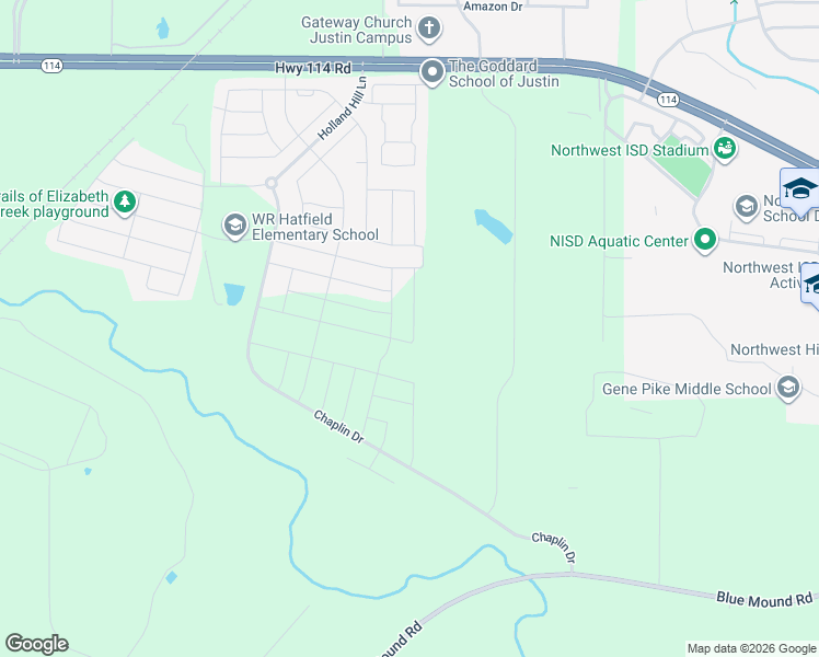 map of restaurants, bars, coffee shops, grocery stores, and more near Texan Drive in Justin