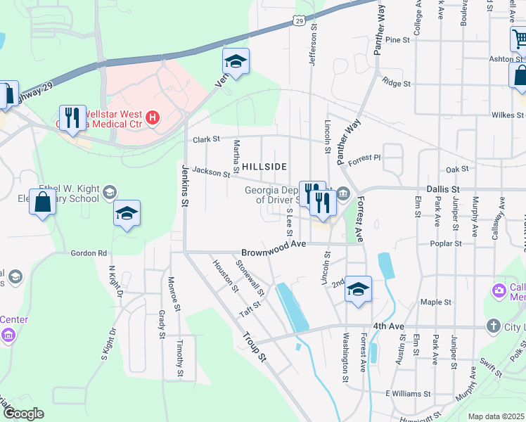 map of restaurants, bars, coffee shops, grocery stores, and more near 121 Garfield Street in LaGrange