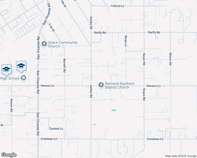 map of restaurants, bars, coffee shops, grocery stores, and more near 1454 Ashley Road in Ramona