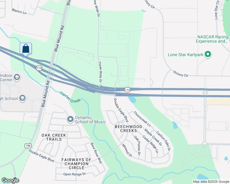 map of restaurants, bars, coffee shops, grocery stores, and more near Double Eagle Boulevard in Justin