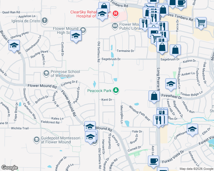 map of restaurants, bars, coffee shops, grocery stores, and more near 3117 Germar Street in Flower Mound