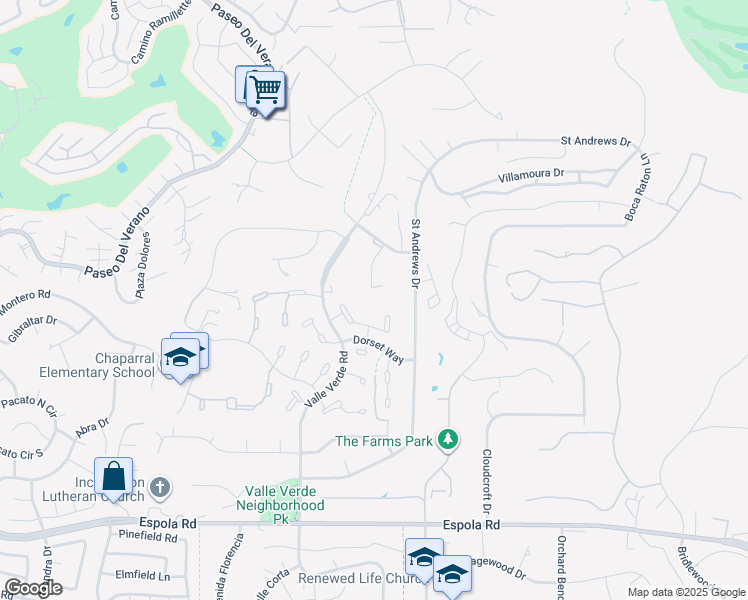 map of restaurants, bars, coffee shops, grocery stores, and more near 17505 Corte Lomas Verdes in Poway