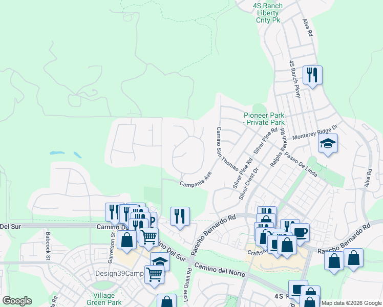 map of restaurants, bars, coffee shops, grocery stores, and more near 9659 Lario Lane in San Diego