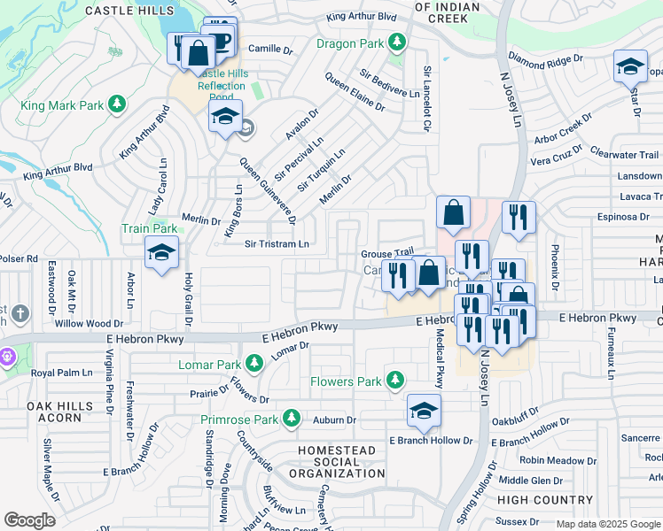map of restaurants, bars, coffee shops, grocery stores, and more near 1633 Black Duck Terrace in Carrollton