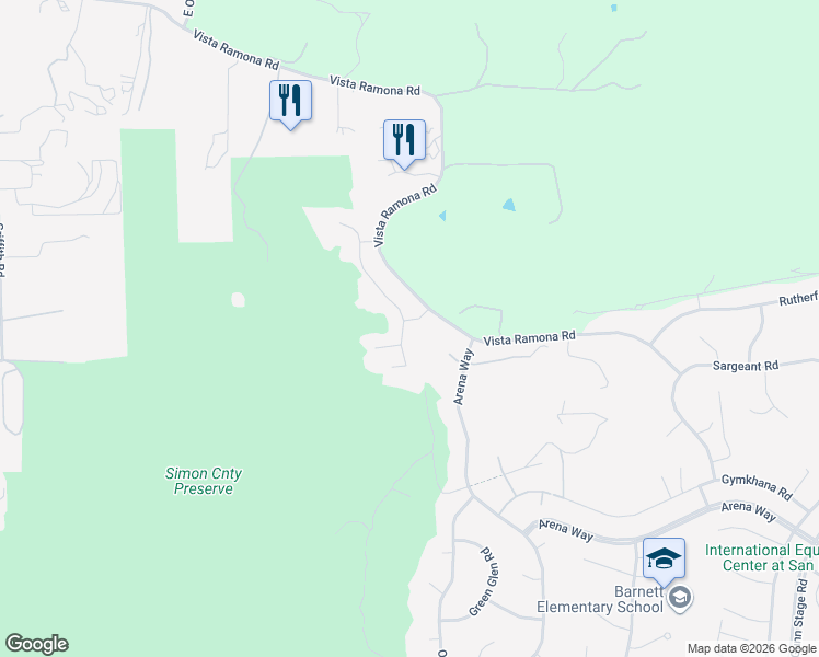 map of restaurants, bars, coffee shops, grocery stores, and more near 17289 Rising Dale Way in Ramona